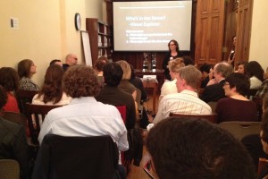 Liz Dreyer facilitate and exercise with the participants in "Business Unusual" at EmcArts.